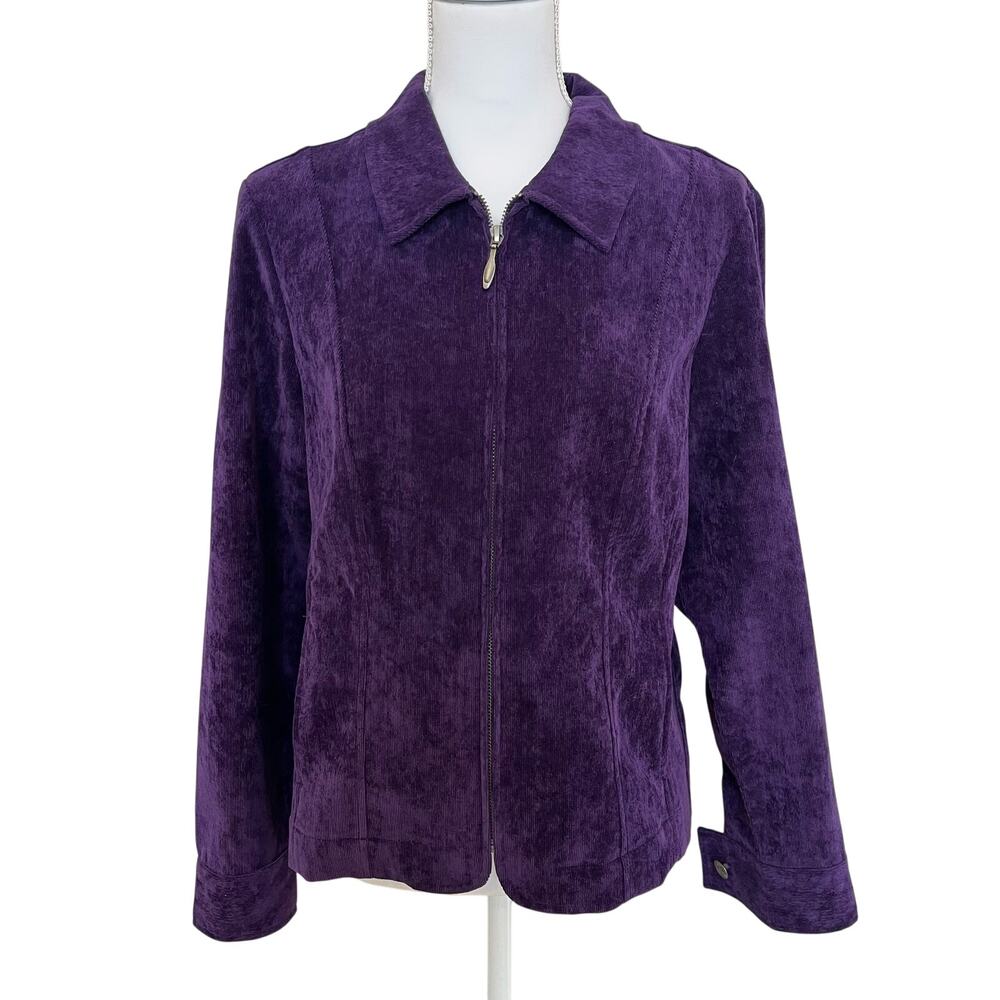 Christopher & Banks Jacket Women's Medium Purple Corduroy Zip Cinch Bank Stretch